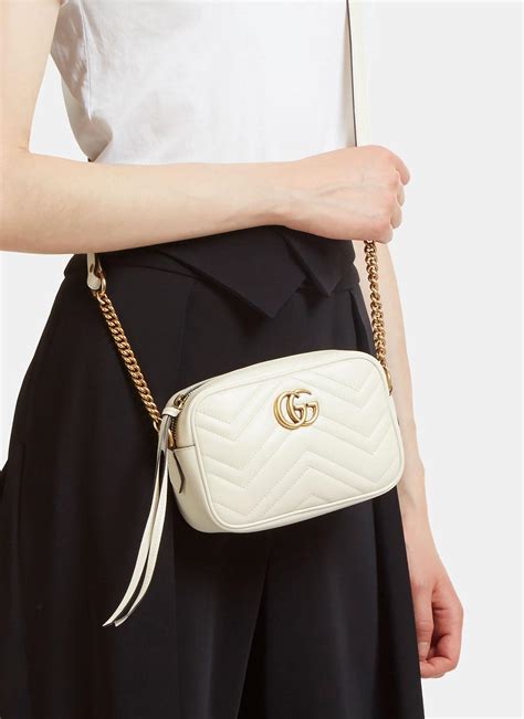 White Leather GG Marmont Matelassé Mini Bag 